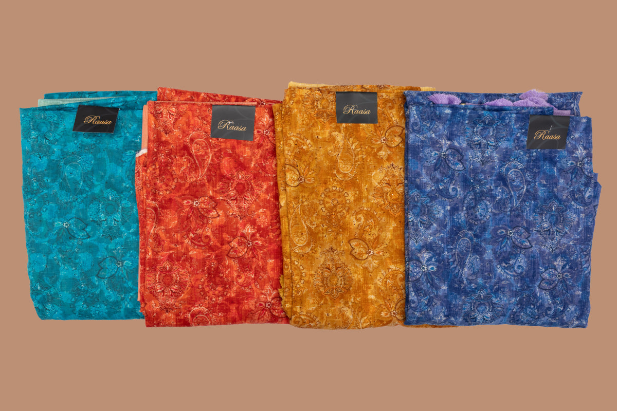 Tarang Printed Chanderi Suit with woven chanderi duppatta & plain bottom – Royal Blue