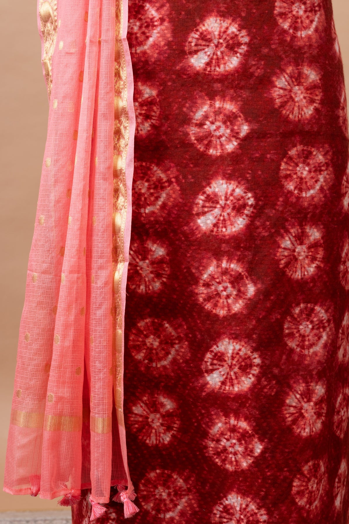 Rangrez Printed Chanderi Suit with woven chanderi duppatta & plain bottom – Mustard