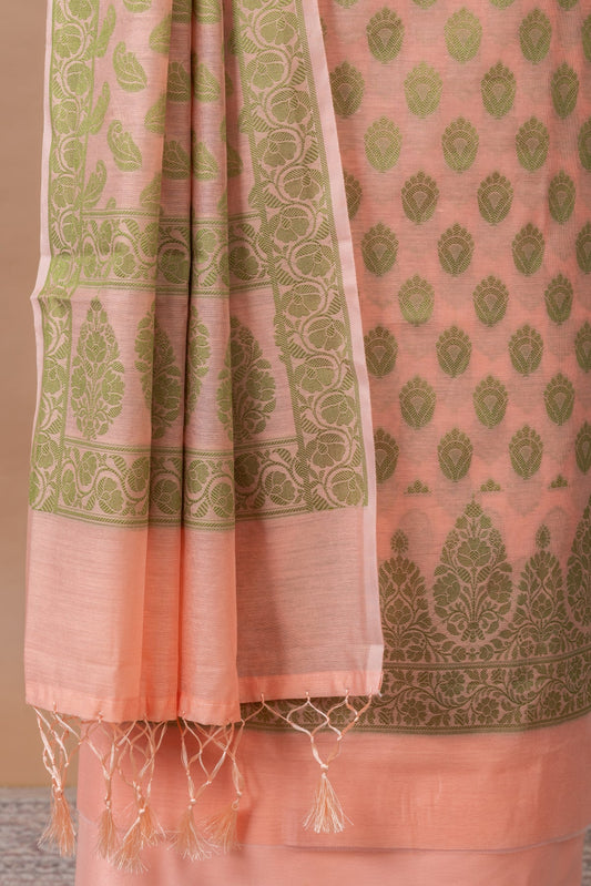 Chandni Chanderi Woven Suit, 3 pc set with plain bottom – Pink