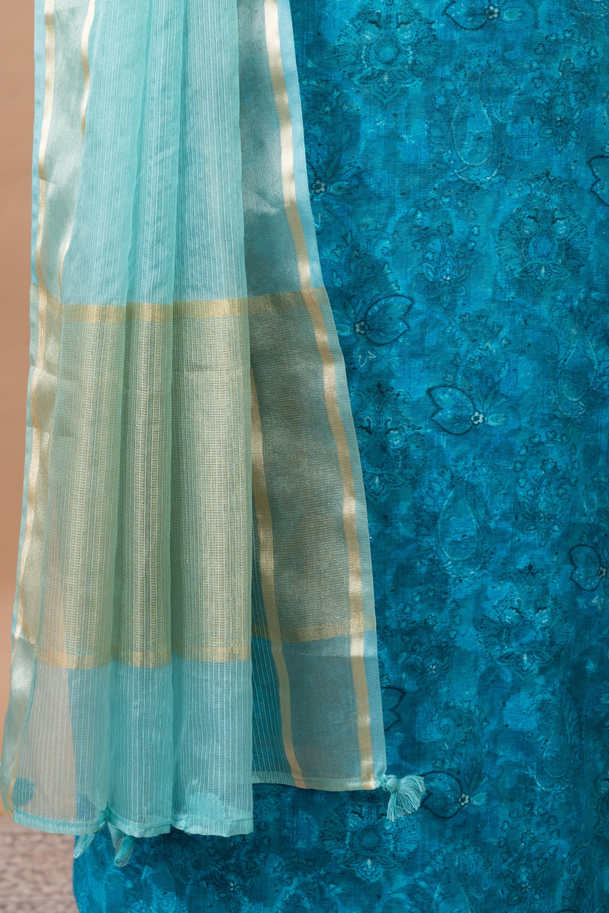 Tarang Printed Chanderi Suit with woven chanderi duppatta & plain bottom – Royal Blue