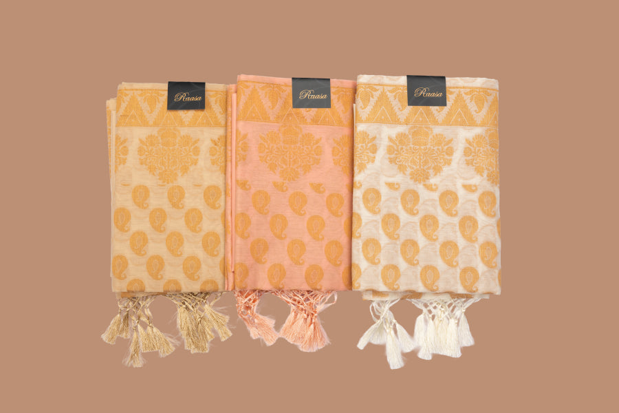 Kanak Chanderi Woven Suit with Chanderi Woven duppatta & plain bottom – Beige