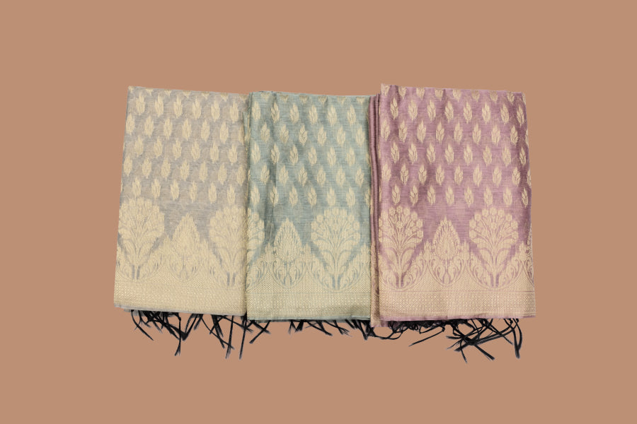 Kanak Woven Chanderi Suit with woven chanderi duppatta & plain bottom – Grey