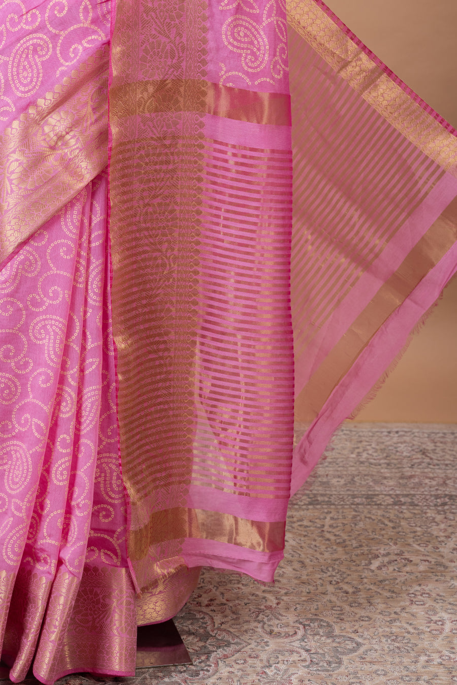 Kumud Banarasi Chanderi Silk Saree with bandhini print