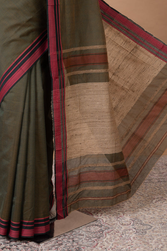 Gulbahar Maheswari with maroon border – Moss Green