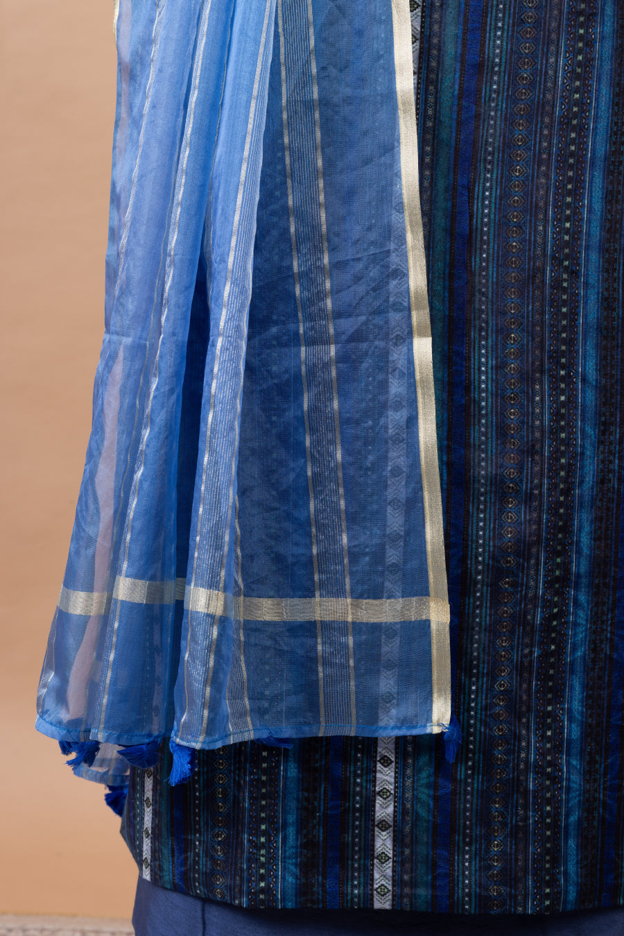 Tarang Printed Chanderi Suit with woven chanderi duppatta & plain bottom – Royal Blue