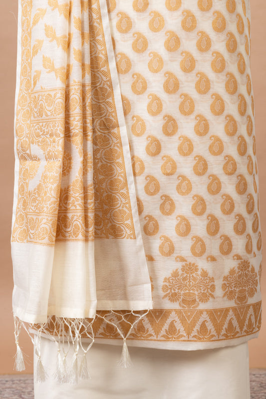 Kanak Chanderi Woven Suit with Chanderi Woven duppatta & plain bottom – Beige