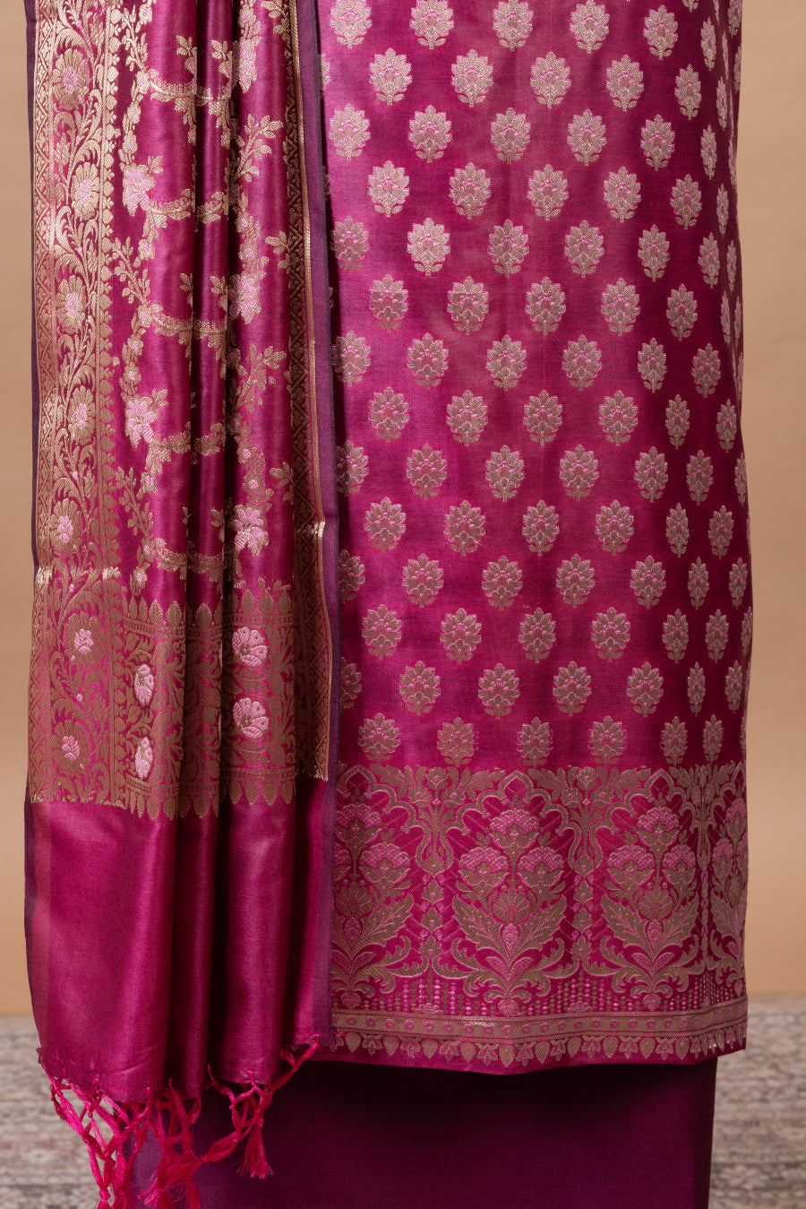 Vasanti Woven Chanderi Suit with woven Chanderi duppatta & plain bottom