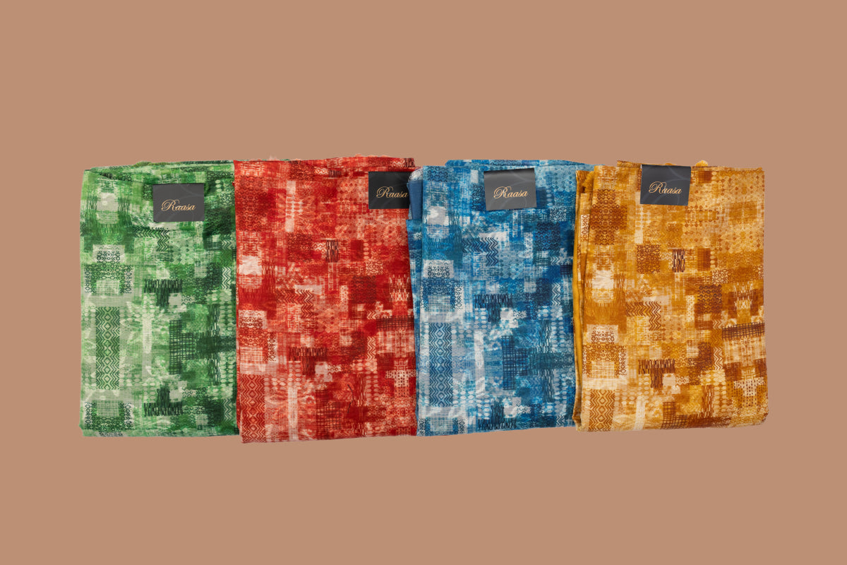 Tarang Printed Chanderi Suit with woven chanderi duppatta & plain bottom – Blue