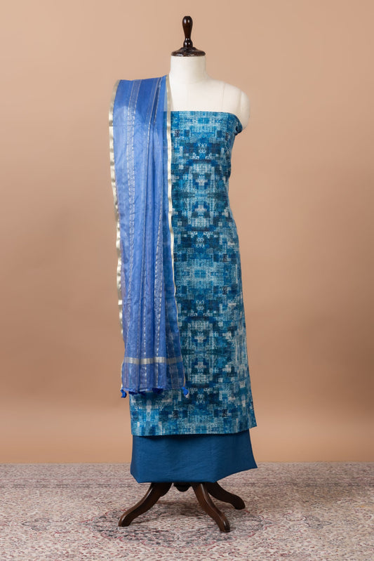 Tarang Printed Chanderi Suit with woven chanderi duppatta & plain bottom – Blue