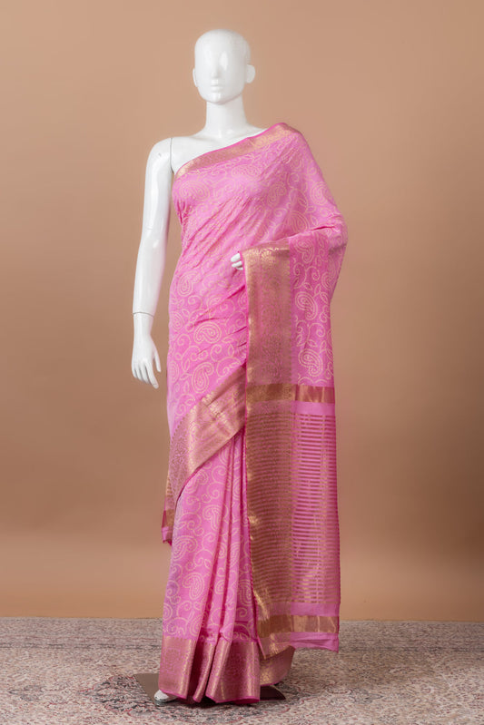 Kumud Banarasi Chanderi Silk Saree with bandhini print