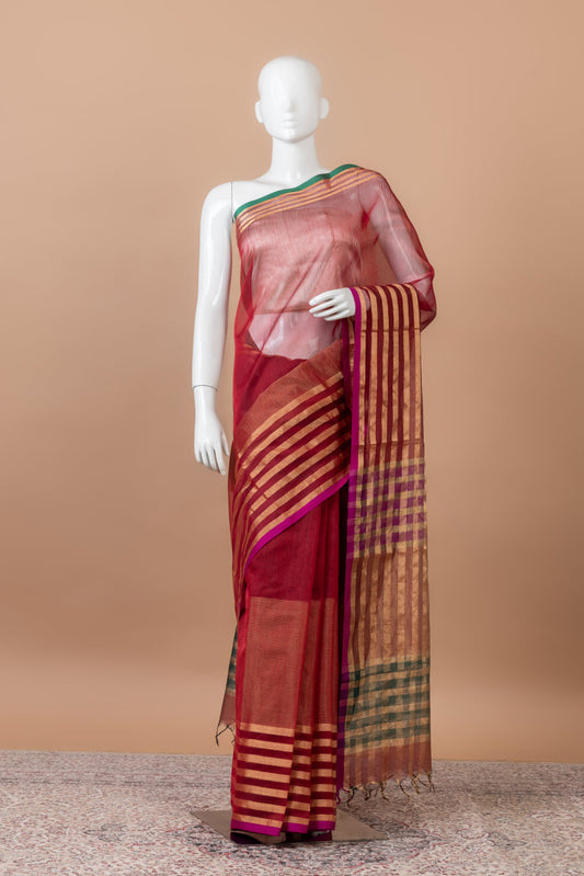Meghdoot Maheswari with gold box stripes – Maroon