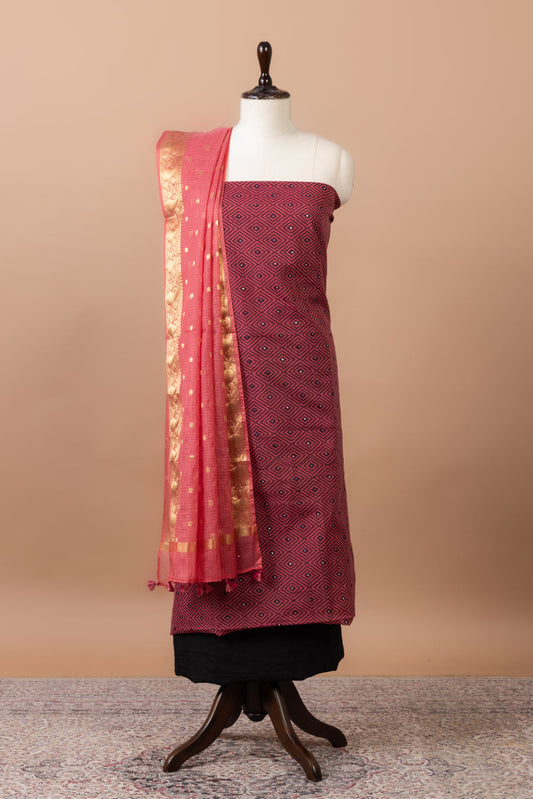 Vasanti Woven Chanderi Suit with chanderi duppatta & cotton bottom – Maroon