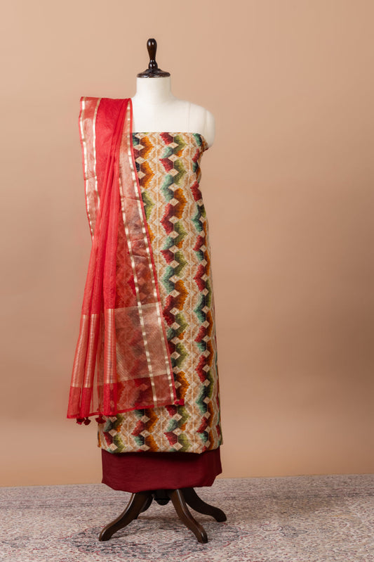 Rangrez Printed Chanderi Suit with chanderi duppatta & plain bottom