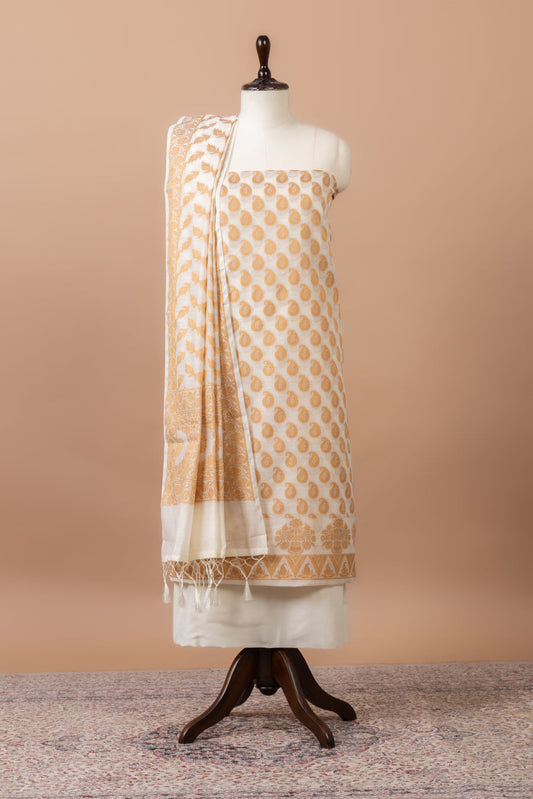 Kanak Chanderi Woven Suit with Chanderi Woven duppatta & plain bottom – Beige