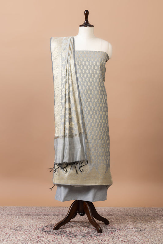 Kanak Woven Chanderi Suit with woven chanderi duppatta & plain bottom – Grey
